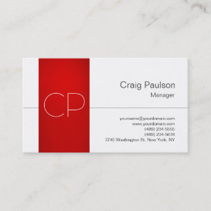 Trendy White Red Clear Monogram Business Card