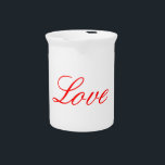 Trendy White Red Love Wedding Handwriting Name Beverage Pitcher<br><div class="desc">You can easily change the fonts and colors. You can also add your logo and the background image as you like.</div>