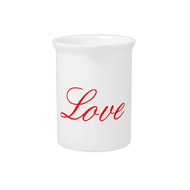 Trendy White Red Love Wedding Handwriting Name Beverage Pitcher (Front)