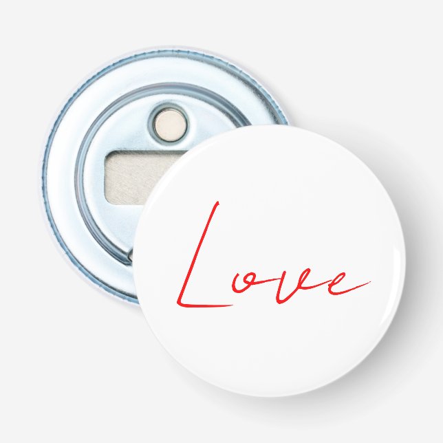 Trendy White Red Love Wedding Handwriting Name Bottle Opener (Front)