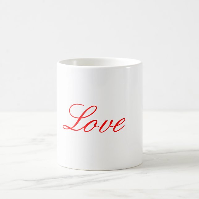 Trendy White Red Love Wedding Handwriting Name Coffee Mug (Center)