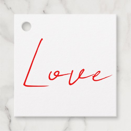 Trendy White Red Love Wedding Handwriting Name Favor Tags