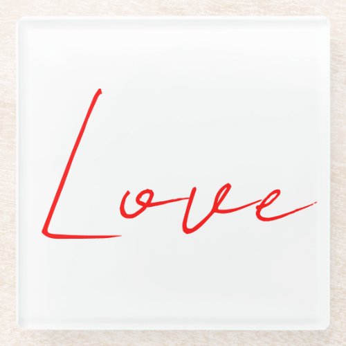 Trendy White Red Love Wedding Handwriting Name Glass Coaster