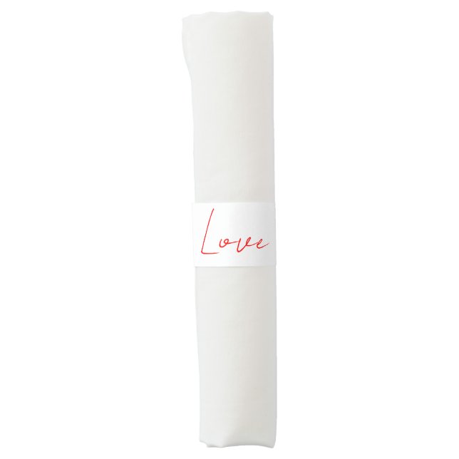 Trendy White Red Love Wedding Handwriting Name Napkin Bands (Front)