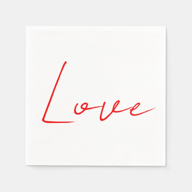 Trendy White Red Love Wedding Handwriting Name Napkins (Front)
