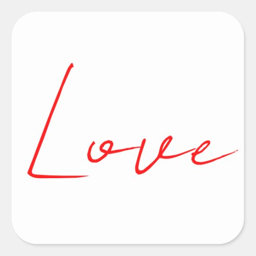 Trendy White Red Love Wedding Handwriting Name Square Sticker