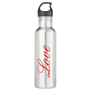 Trendy White Red Love Wedding Handwriting Name Stainless Steel Water Bottle