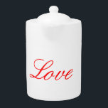 Trendy White Red Love Wedding Handwriting Name Teapot<br><div class="desc">You can easily change the fonts and colors. You can also add your logo and the background image as you like.</div>