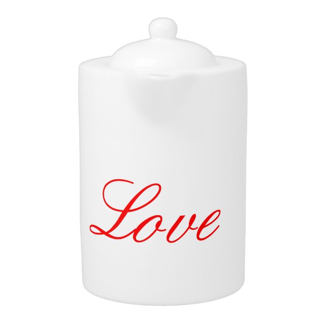 Trendy White Red Love Wedding Handwriting Name Teapot (Front)