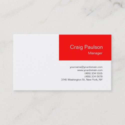 Trendy White Red Manager Business Card