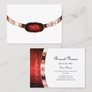 Trendy White Red Marble Rose Gold Monogram Jewels Business Card