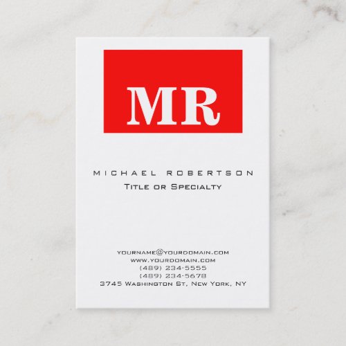 Trendy White Red Minimalist Monogram Business Card