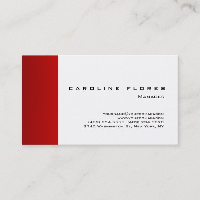 Trendy white red modern professional plain simple business card (Front)
