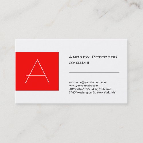 Trendy White Red Stripe Monogram Business Card