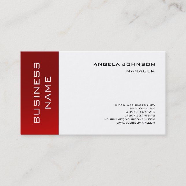 Trendy White Red Striped Manager Minimalist Style Business Card (Front)