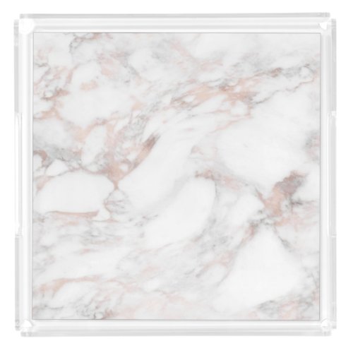 Trendy White Rose Gold Marble Elegant Template Acrylic Tray