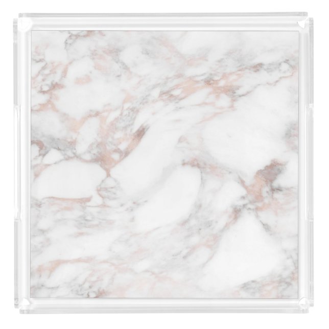Trendy White Rose Gold Marble Elegant Template Acrylic Tray (Front)