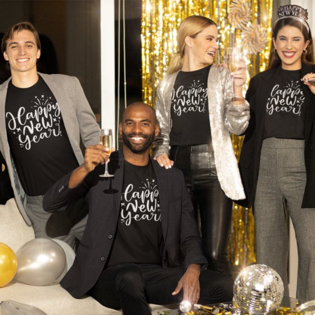 Trendy White Script Happy New Year T-Shirt (Creator Uploaded)