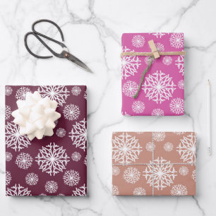 Trendy White Snowflakes pattern 3 colors Wrapping Paper Sheets