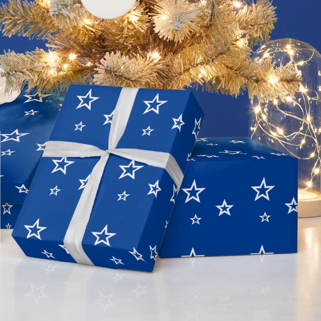 Trendy White Star Pattern Blue Wrapping Paper (Holidays)