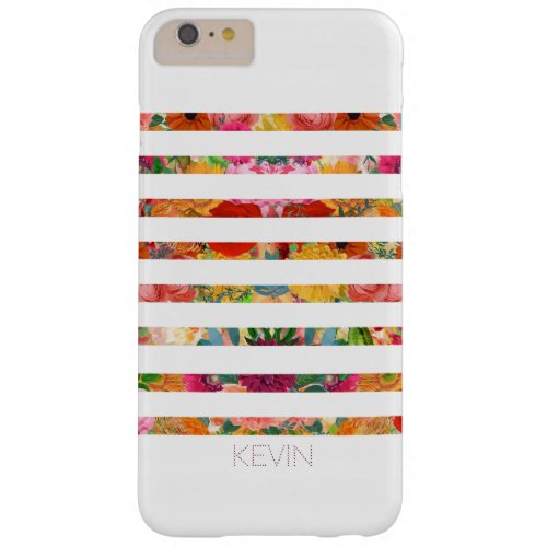 Trendy White Stripes Over Floral Collage Barely There iPhone 6 Plus Case