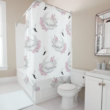 Trendy White Swan With Pink Flowers Pattern Shower Curtain by GiftStation at Zazzle