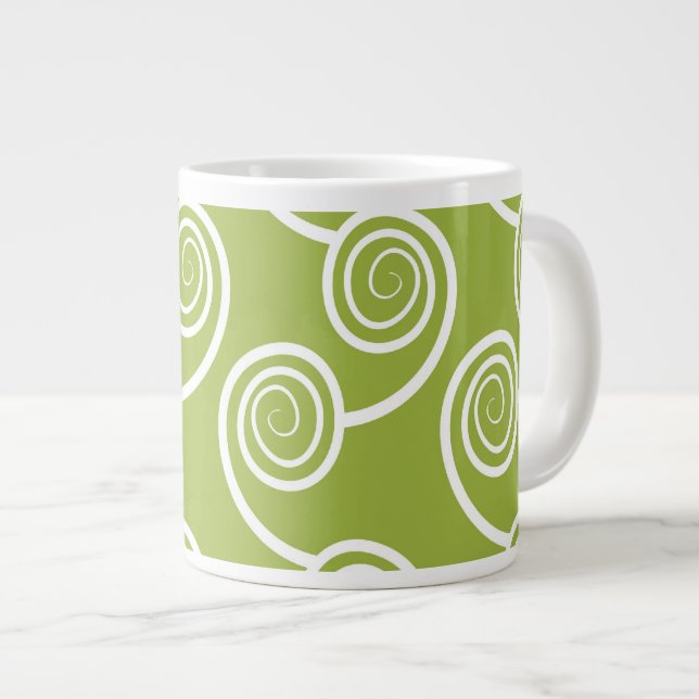 Trendy White Swirl pattern On Green Giant Coffee Mug (Front Right)