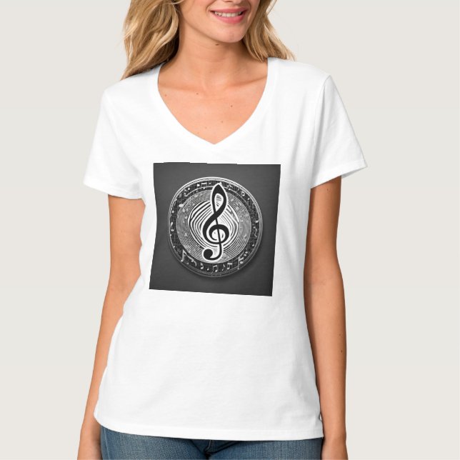 Trendy white T-shirt  with musical symbol (Front)