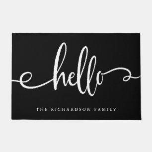 Trendy White Typography on Black   Hello Doormat