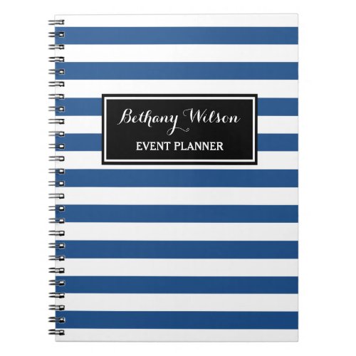 Trendy Wide Blue and White Stripes Event Planner Notebook