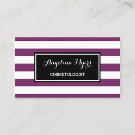 Trendy Wide Purple and White Stripes Cosmetologist Business Card