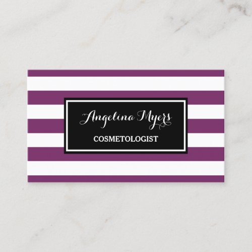 Trendy Wide Purple and White Stripes Cosmetologist Business Card