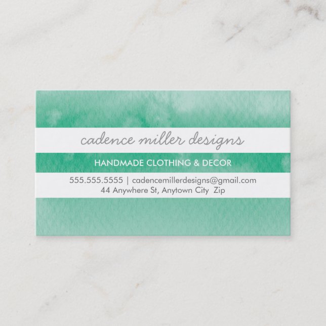 TRENDY WIDE STRIPE ombre watercolor emerald green Business Card (Front)