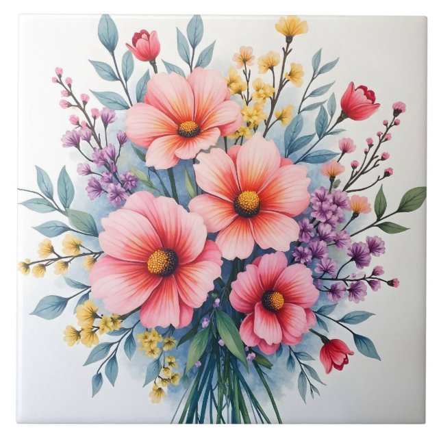 Trendy Wildflowers Beautiful Luxury Collection Ceramic Tile (Front)