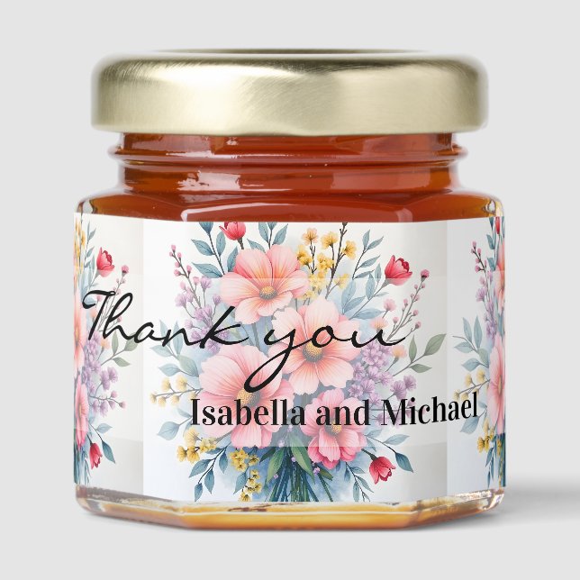 Trendy Wildflowers Beautiful Luxury Collection Honey Jar Favors (Front)
