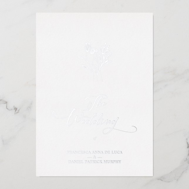 Trendy Wildflowers Bouquet Wedding Silver Metallic Foil Invitation (Front)