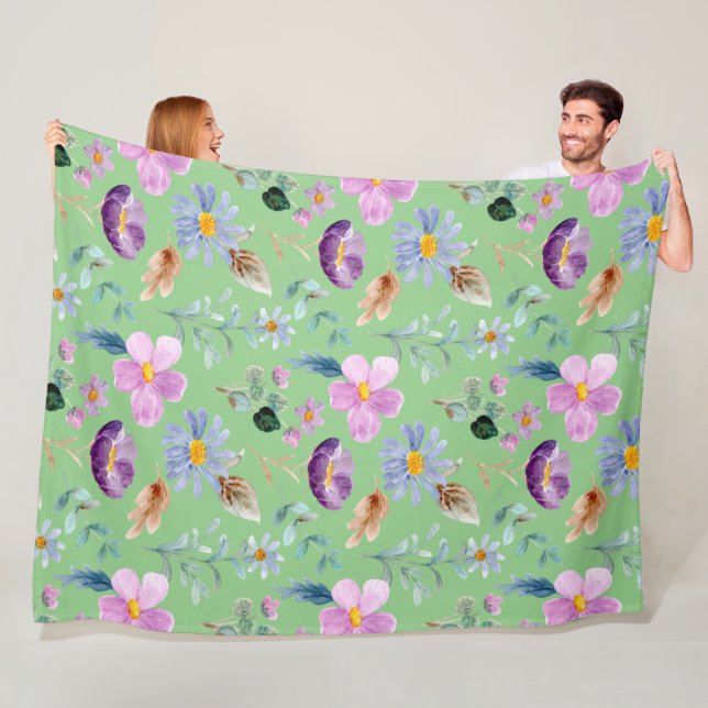 Trendy wildflowers pattern Greenery decor Fleece Blanket (In Situ)