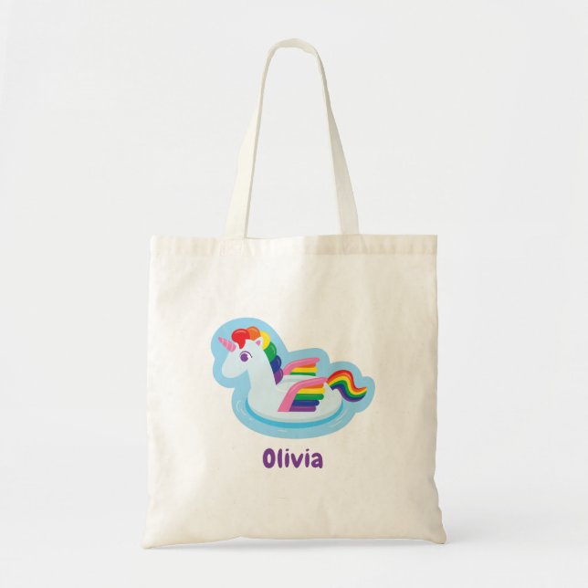 Trendy Winged Unicorn Rainbow Pool Float Tote Bag (Front)