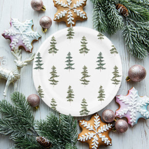 Trendy Winter Christmas Tree Pattern Paper Plates