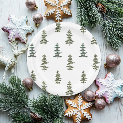 Trendy Winter  Christmas Tree Pattern Paper Plates