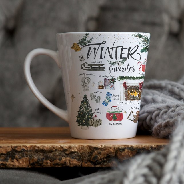Trendy Winter Favorites | Watercolor Illustrations Latte Mug (Creator Uploaded)