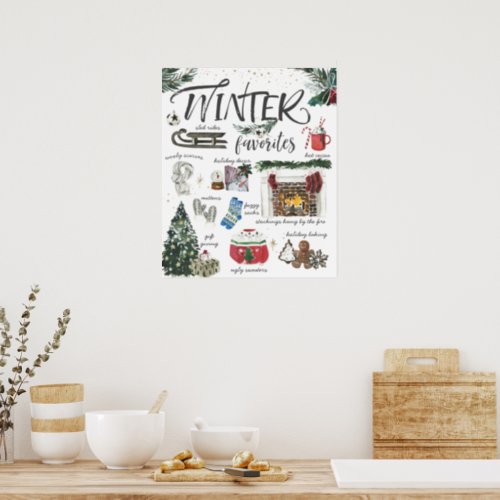 Trendy Winter Favorites  Watercolor Illustrations Poster