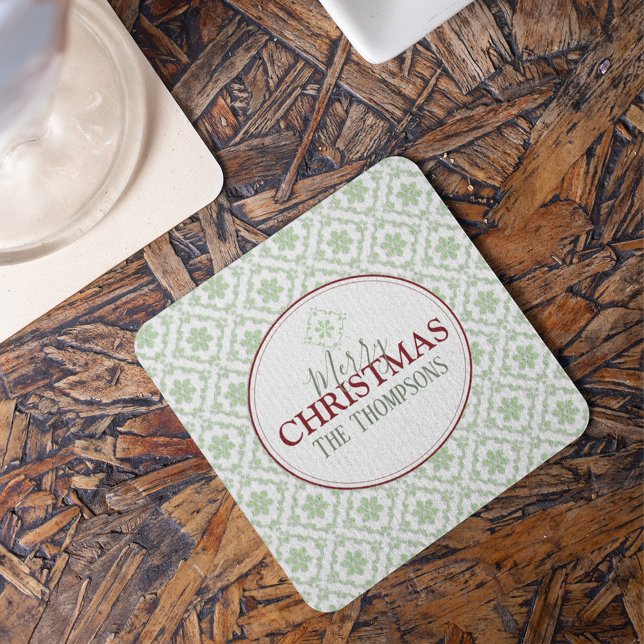 Trendy Winter Snowflake Christmas Holiday Drink Beverage Coaster (Trendy winter snowflake Christmas coaster with festive holiday drink decor for elegant party tables.)