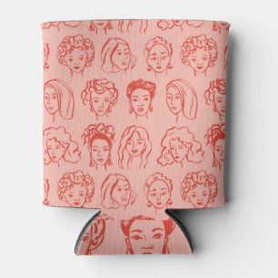Trendy Woman Face Hand Drawn Can Cooler