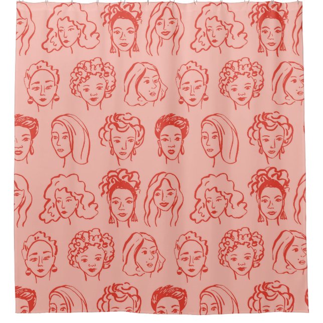Trendy Woman Face Hand Drawn Shower Curtain (Front)