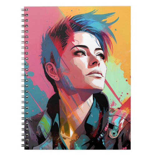 Trendy woman short hair hairstyle notebook