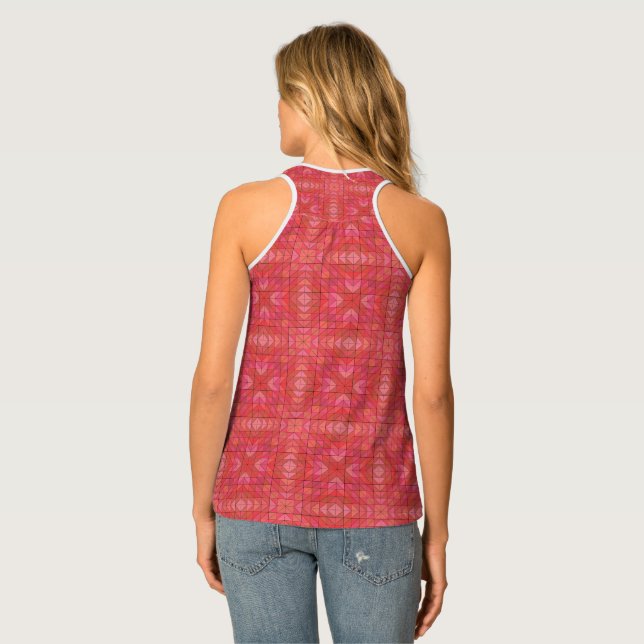 Trendy Women's Tank Top with Red Triangle Accents (Back Full)