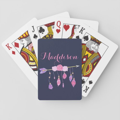 Trendy Womens Teen Girls Boho Arrow Feather Rose Playing Cards