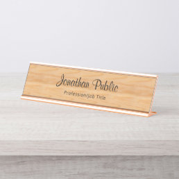 Trendy Wood Look Elegant Handwritten Template Desk Name Plate