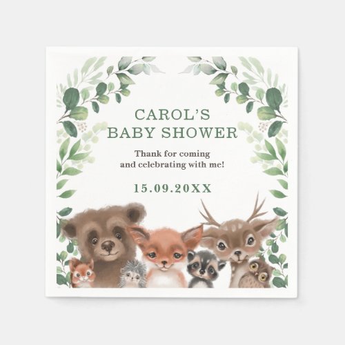 Trendy Woodland Animals Forest Greenery Party Napkins
